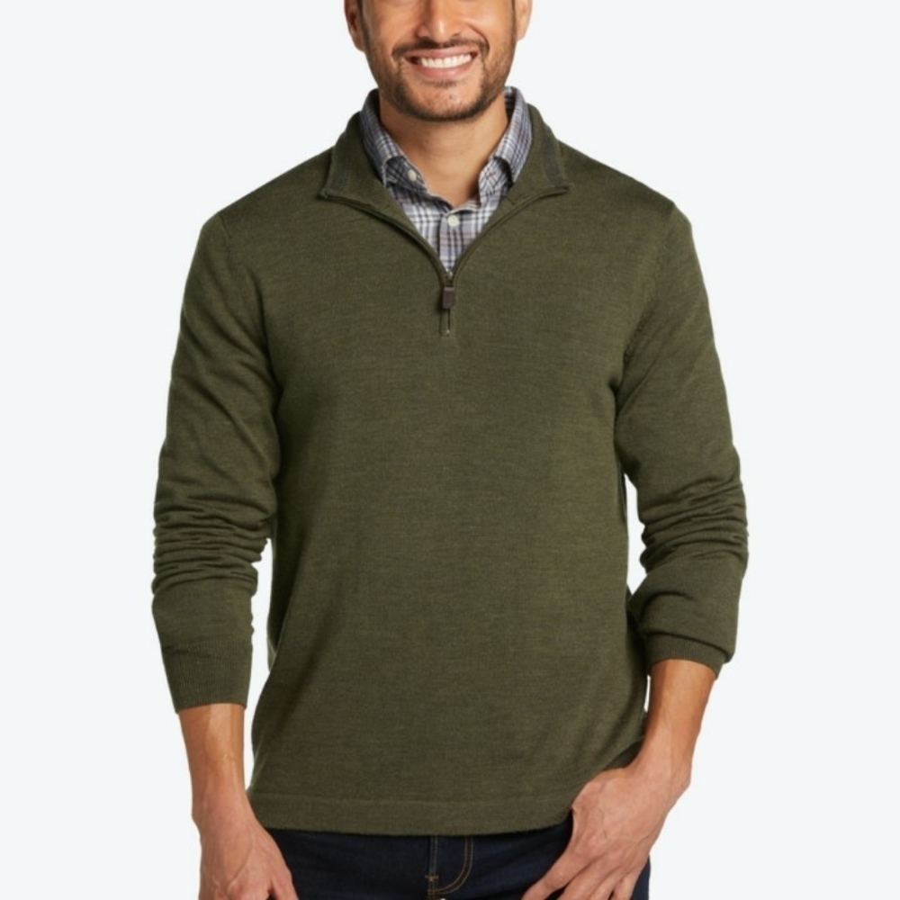Jos. A. Bank Green Zip Up Sweater with Ribbed Cuffs